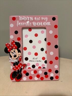 Disney Minnie Mouse Pink, Red, Black Polka Dot Ceramic Picture Frame NWT